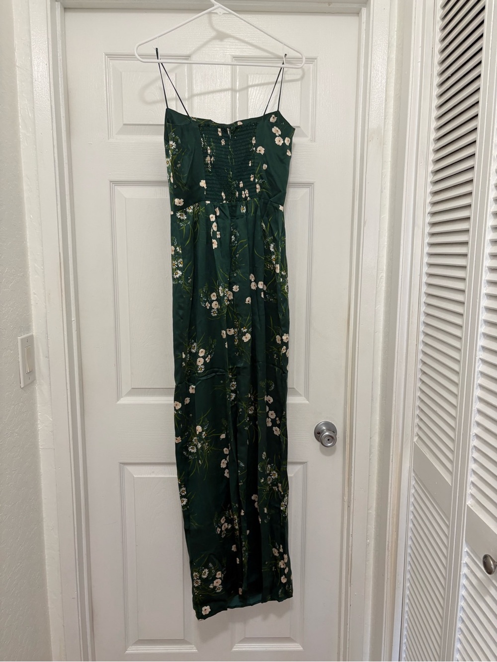 Reformation Deep Green Floral Maxi Dress with Cream Flowers